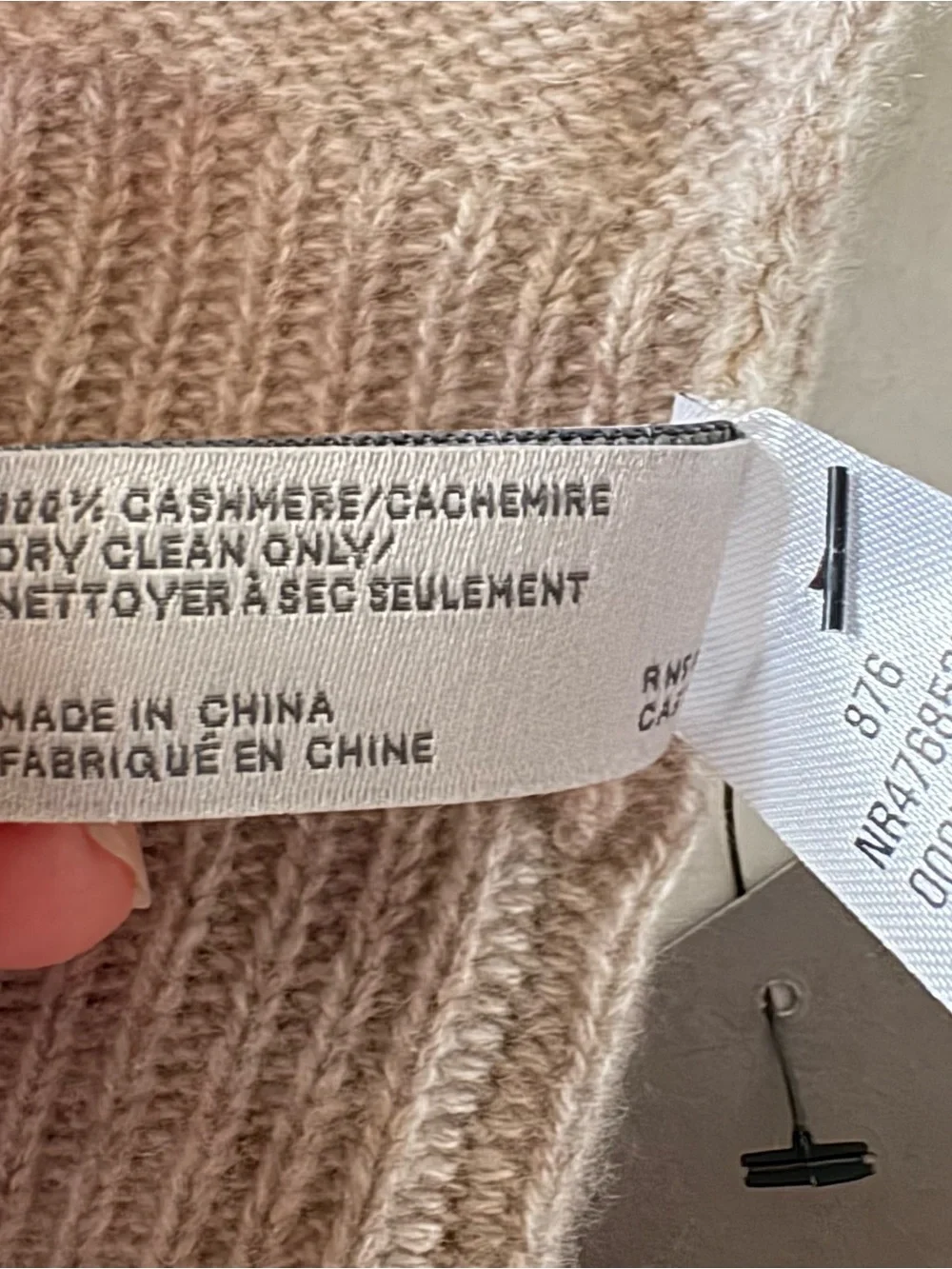 Nordstrom Rack 100% Cashmere Ribbed Knit Beanie - Beige NWT
